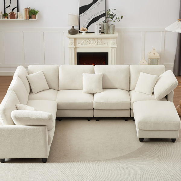 7-seater Upholstered Sectional Sofa, Freely Combinable In Various Shapes, Suitable for Living Room, Meeting Room, Dining Room And Bedroom