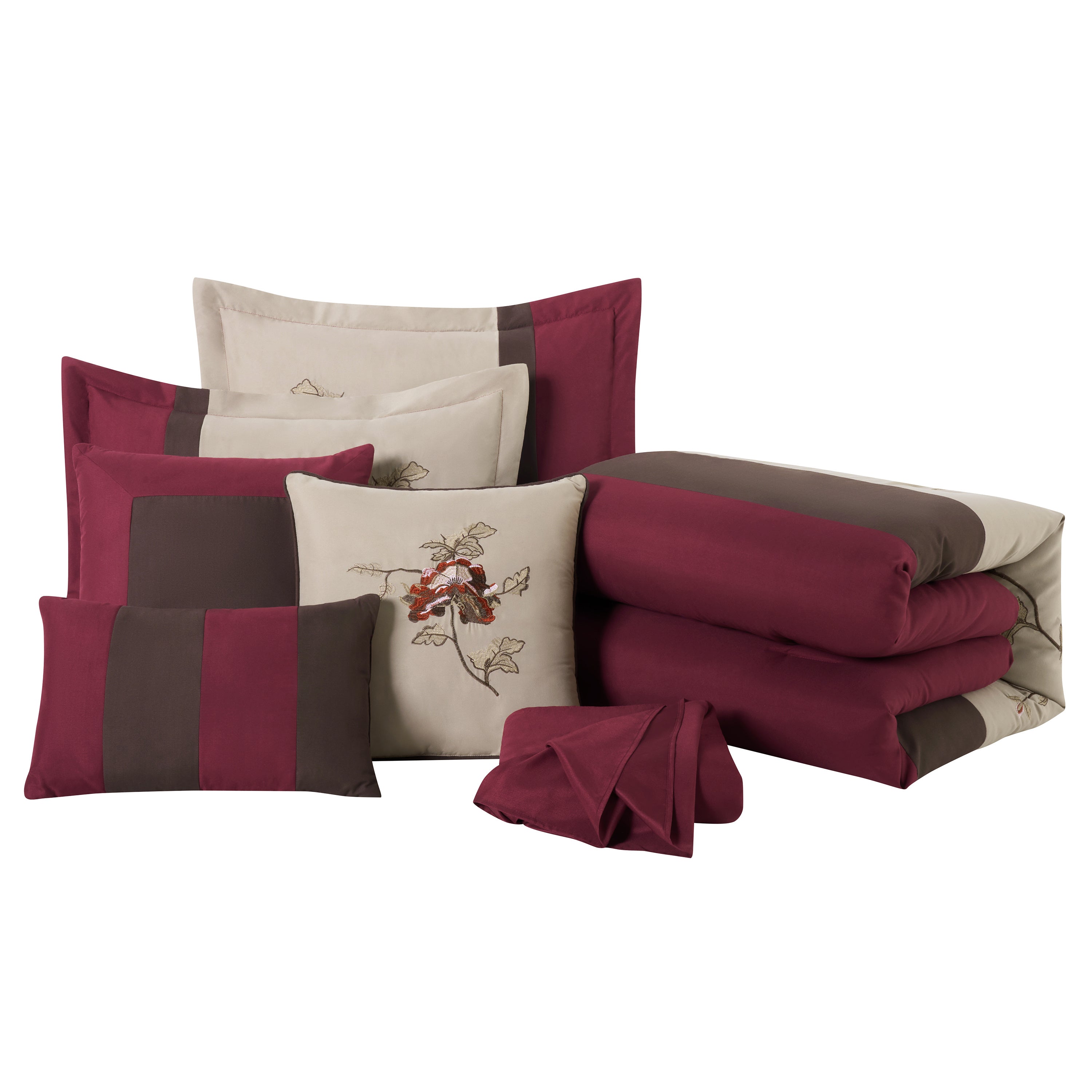 Vienna 7-Piece Embroidered Floral Comforter Set, California King/King/Queen/Full Sizes