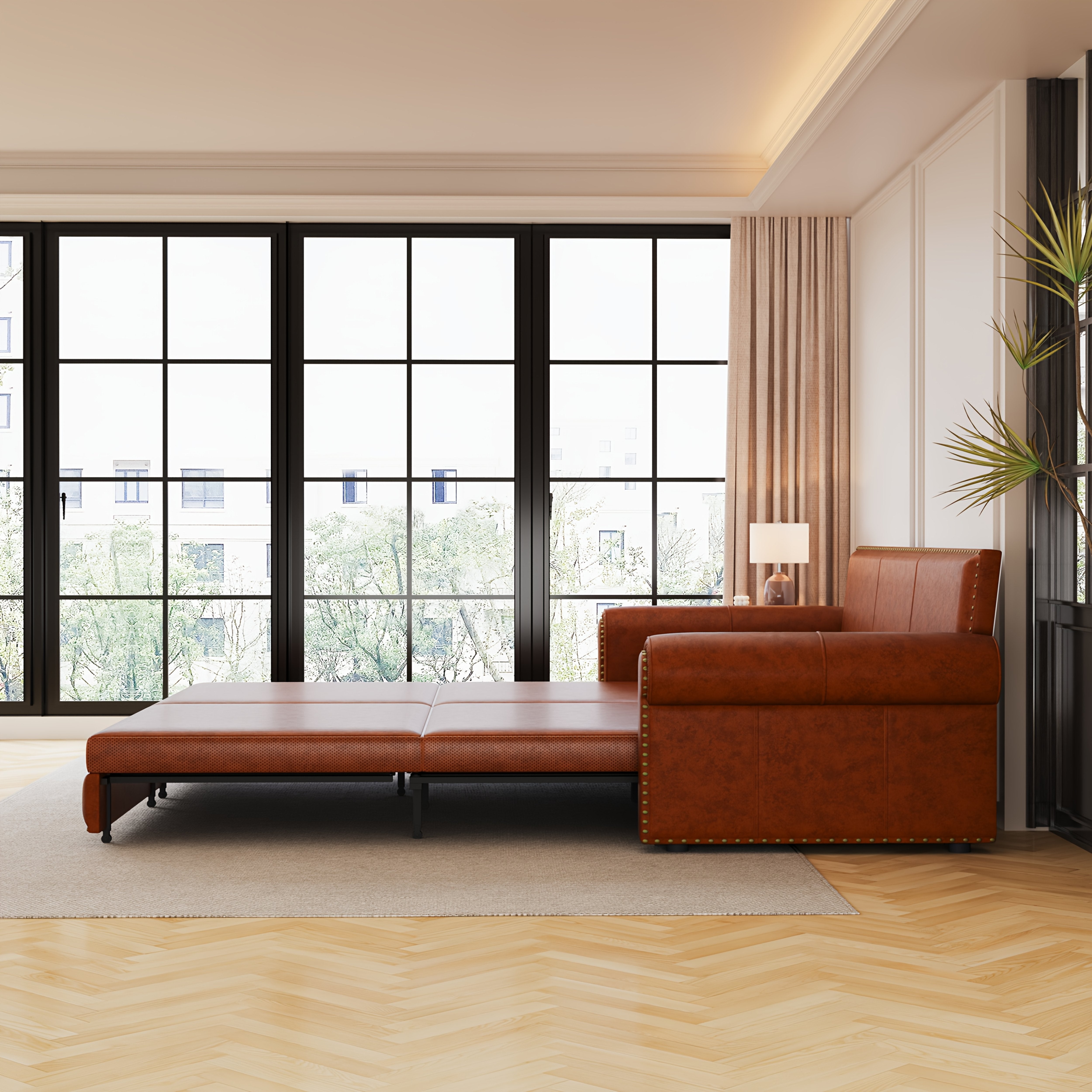 93.7" Chesterfield Sofa Bed King Size – 3-in-1 Convertible Pull-Out Sleeper Sofa with Rolled Arms & Nailhead Trim for Living Room