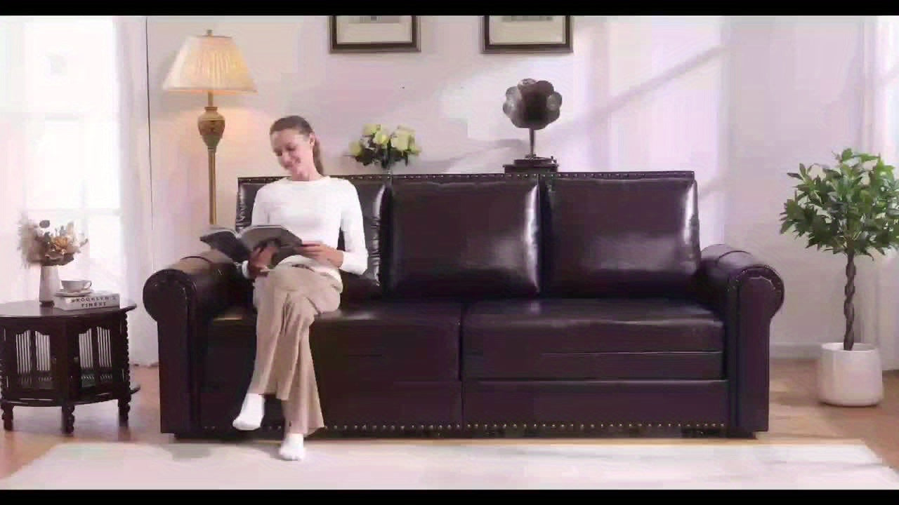 93.7" Chesterfield Sofa Bed King Size – 3-in-1 Convertible Pull-Out Sleeper Sofa with Rolled Arms & Nailhead Trim for Living Room