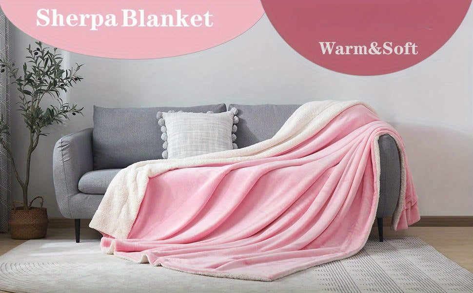 Thick Reversible Sherpa Blanket, Warm Soft Fleece Blanket for Bed, Winter Fuzzy Throw Blanket