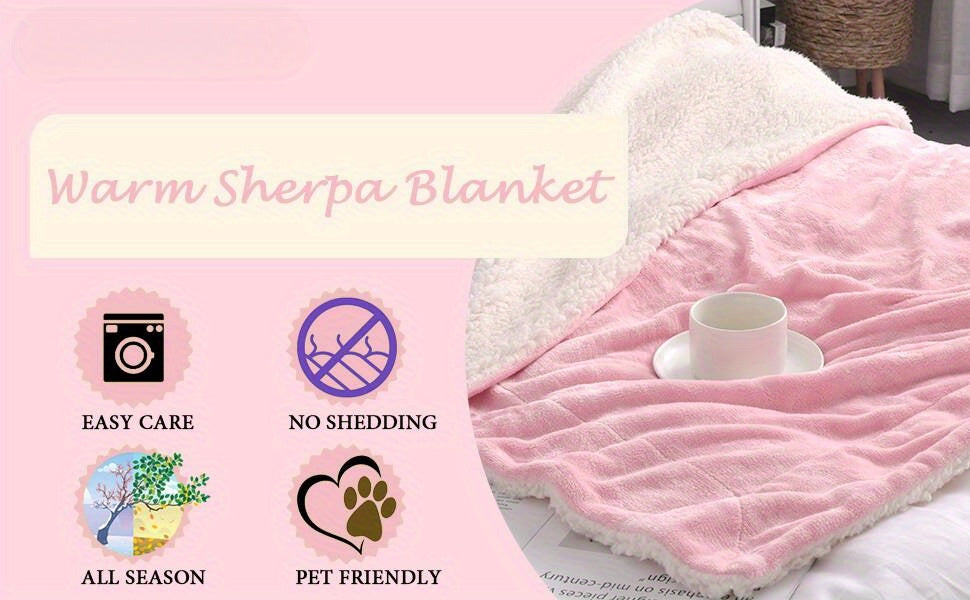 Thick Reversible Sherpa Blanket, Warm Soft Fleece Blanket for Bed, Winter Fuzzy Throw Blanket