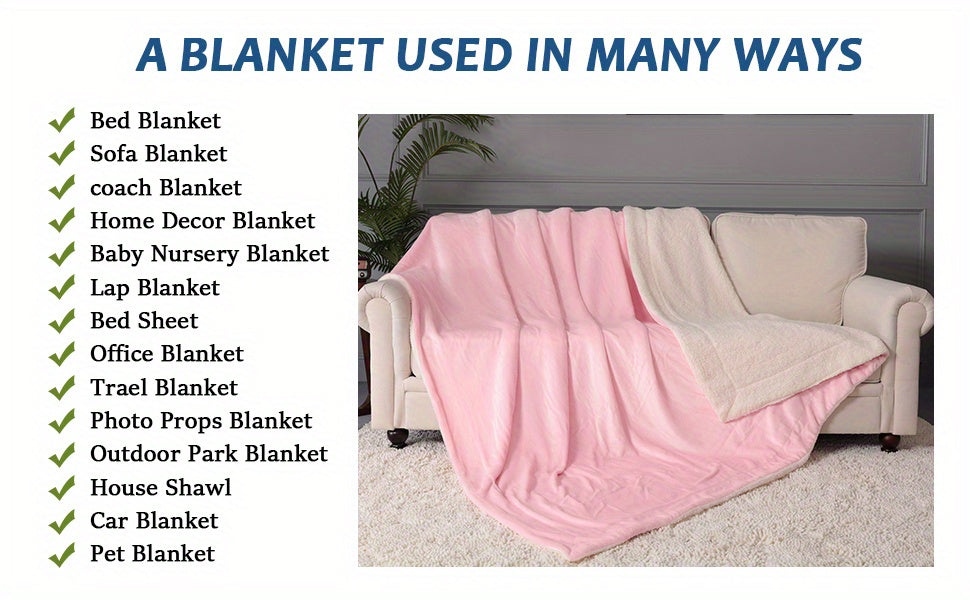 Thick Reversible Sherpa Blanket, Warm Soft Fleece Blanket for Bed, Winter Fuzzy Throw Blanket