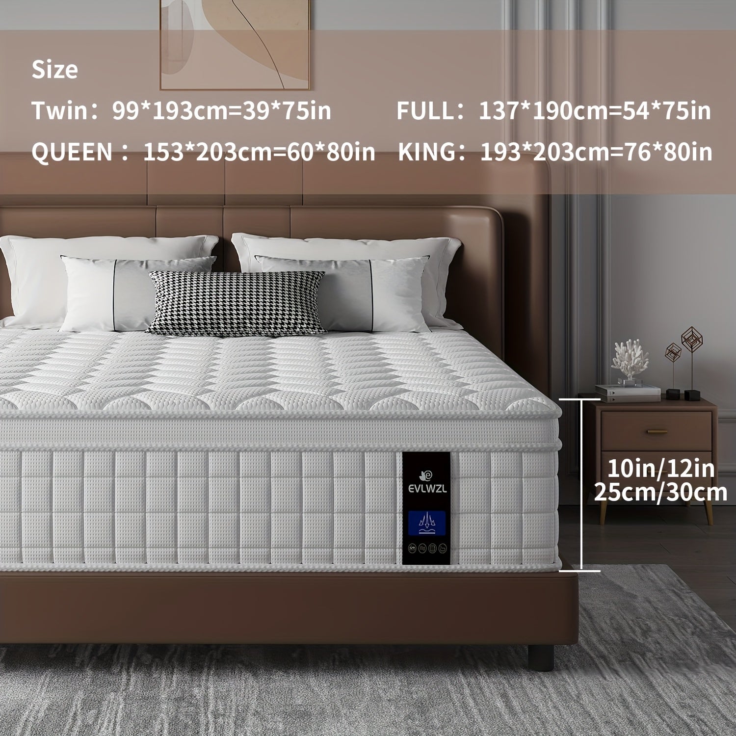 Queen Size Hybrid Mattress – 10/12 Inch Gel Memory Foam & Pocket Spring Mattress with Euro Top,