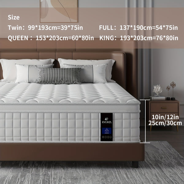 Queen Size Hybrid Mattress – 10/12 Inch Gel Memory Foam & Pocket Spring Mattress with Euro Top,