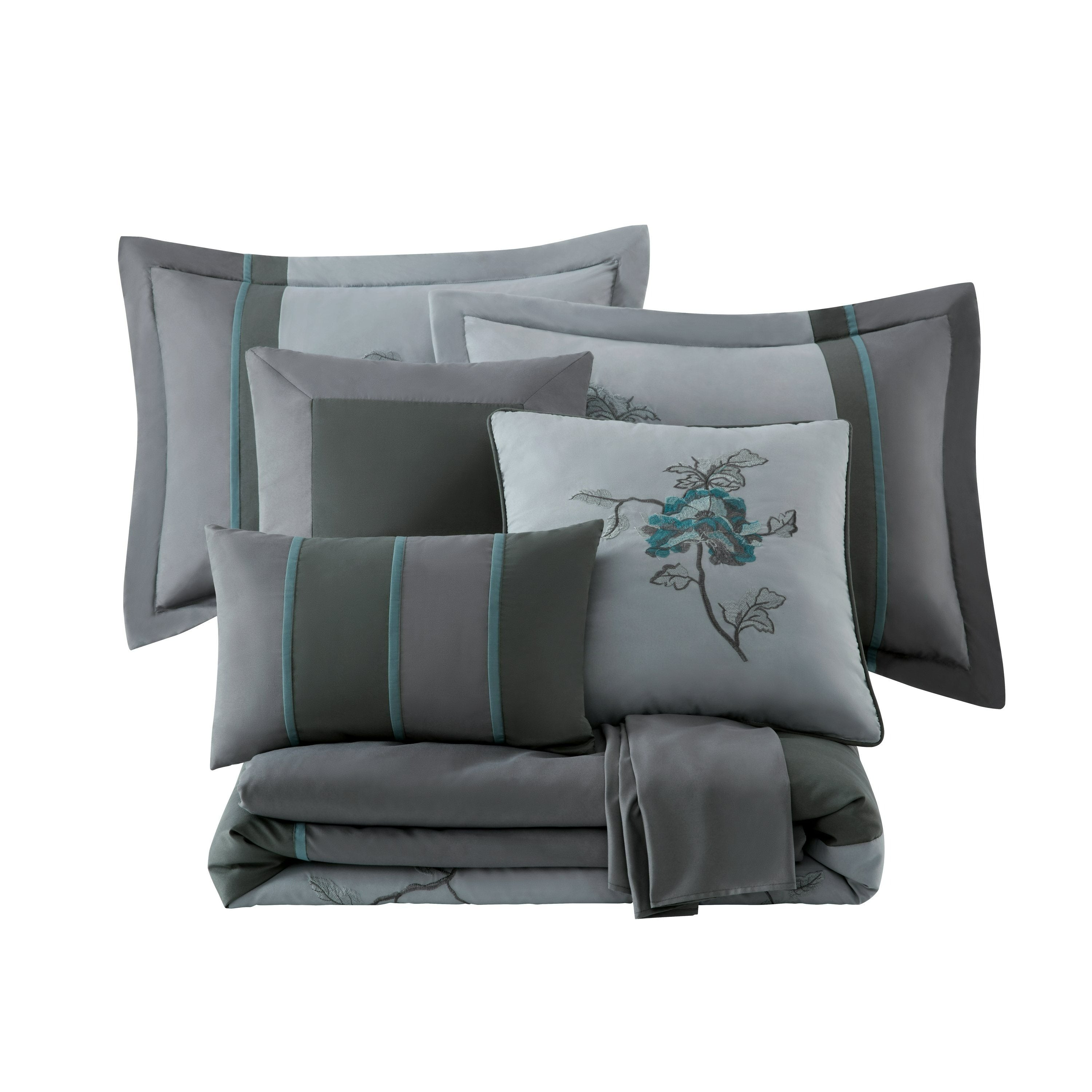 Vienna 7-Piece Embroidered Floral Comforter Set, California King/King/Queen/Full Sizes