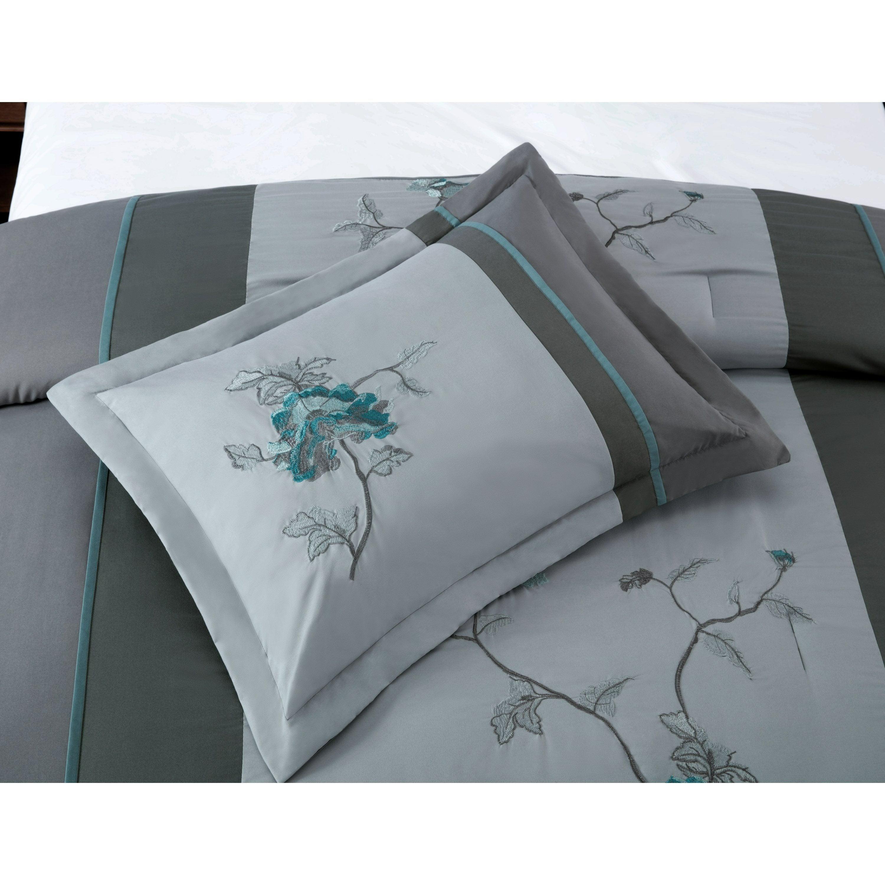 Vienna 7-Piece Embroidered Floral Comforter Set, California King/King/Queen/Full Sizes