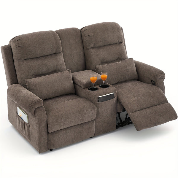 Manual RV Loveseat Recliner With Console/Cup Holders/Pockets - Reclining Sofa For Living Room And Home Theater Seating