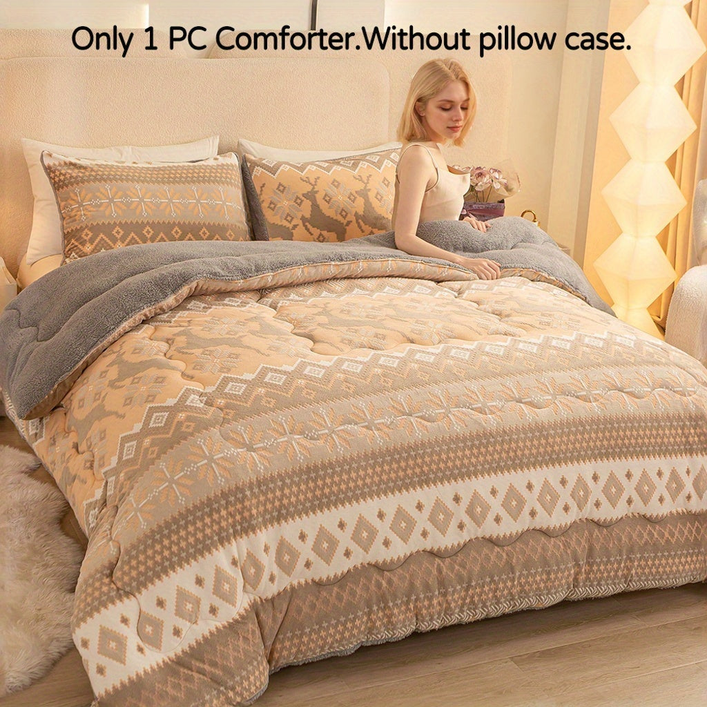 Milk Polar Fleece Comforter King Size, Ultra Warm Winter Heavy Thick Blanket for Home & Dorm, Anti-Static Queen Full California King Twin Bedding, Dorm Essentials, Winter Bedding, Cozy Blanket, Geometric Pattern, Plush Textur