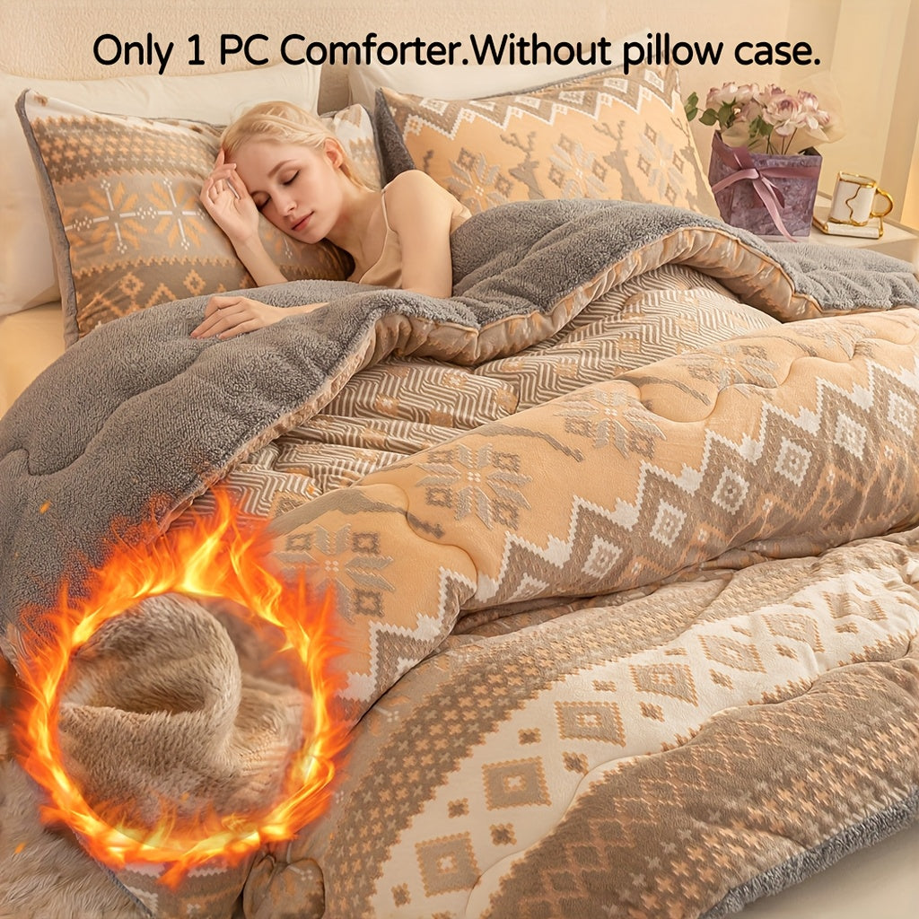 Milk Polar Fleece Comforter King Size, Ultra Warm Winter Heavy Thick Blanket for Home & Dorm, Anti-Static Queen Full California King Twin Bedding, Dorm Essentials, Winter Bedding, Cozy Blanket, Geometric Pattern, Plush Textur