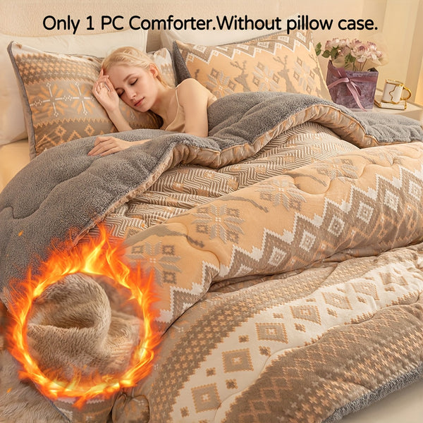 Milk Polar Fleece Comforter King Size, Ultra Warm Winter Heavy Thick Blanket for Home & Dorm, Anti-Static Queen Full California King Twin Bedding, Dorm Essentials, Winter Bedding, Cozy Blanket, Geometric Pattern, Plush Textur