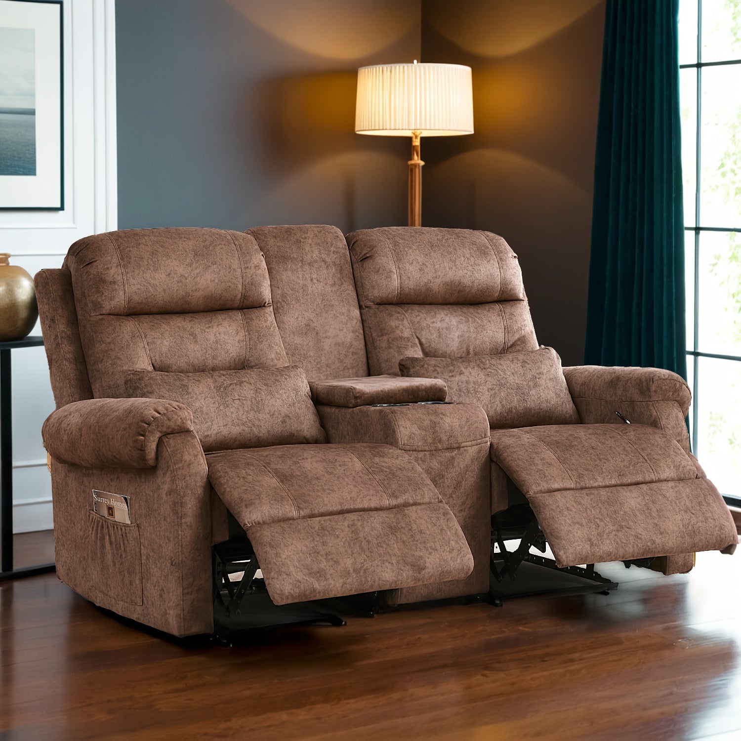 Manual RV Loveseat Recliner With Console/Cup Holders/Pockets - Reclining Sofa For Living Room And Home Theater Seating