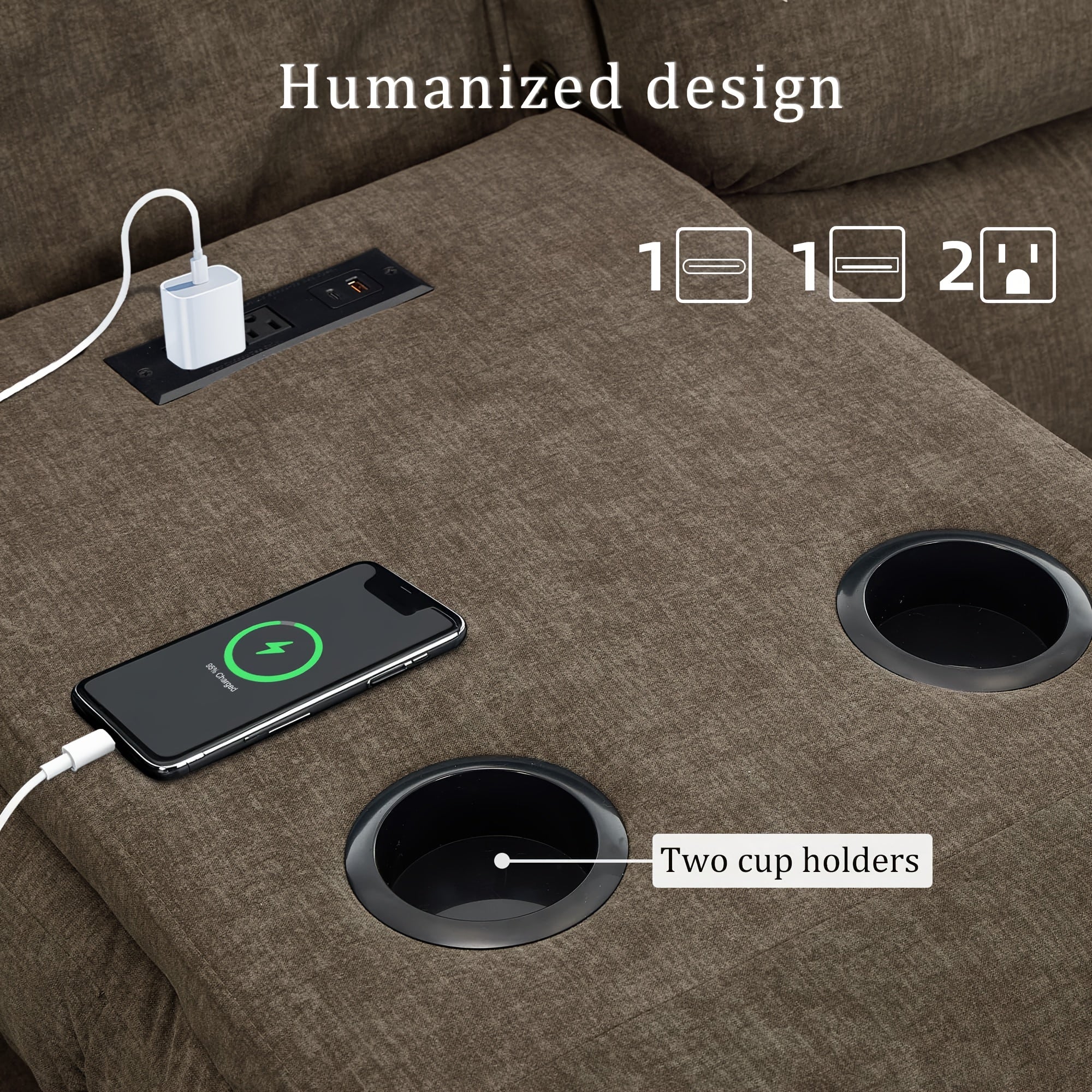 Brown Oversized Triple Chaise Lounge Sofa - Queen Size 3-Seater Manual Recliner Sofa with Plush Cashmere Upholstery, Front & Side Storage Pockets, Sturdy Iron Frame & Foam Padding - Classic Living Room Sofa for Large Spaces,