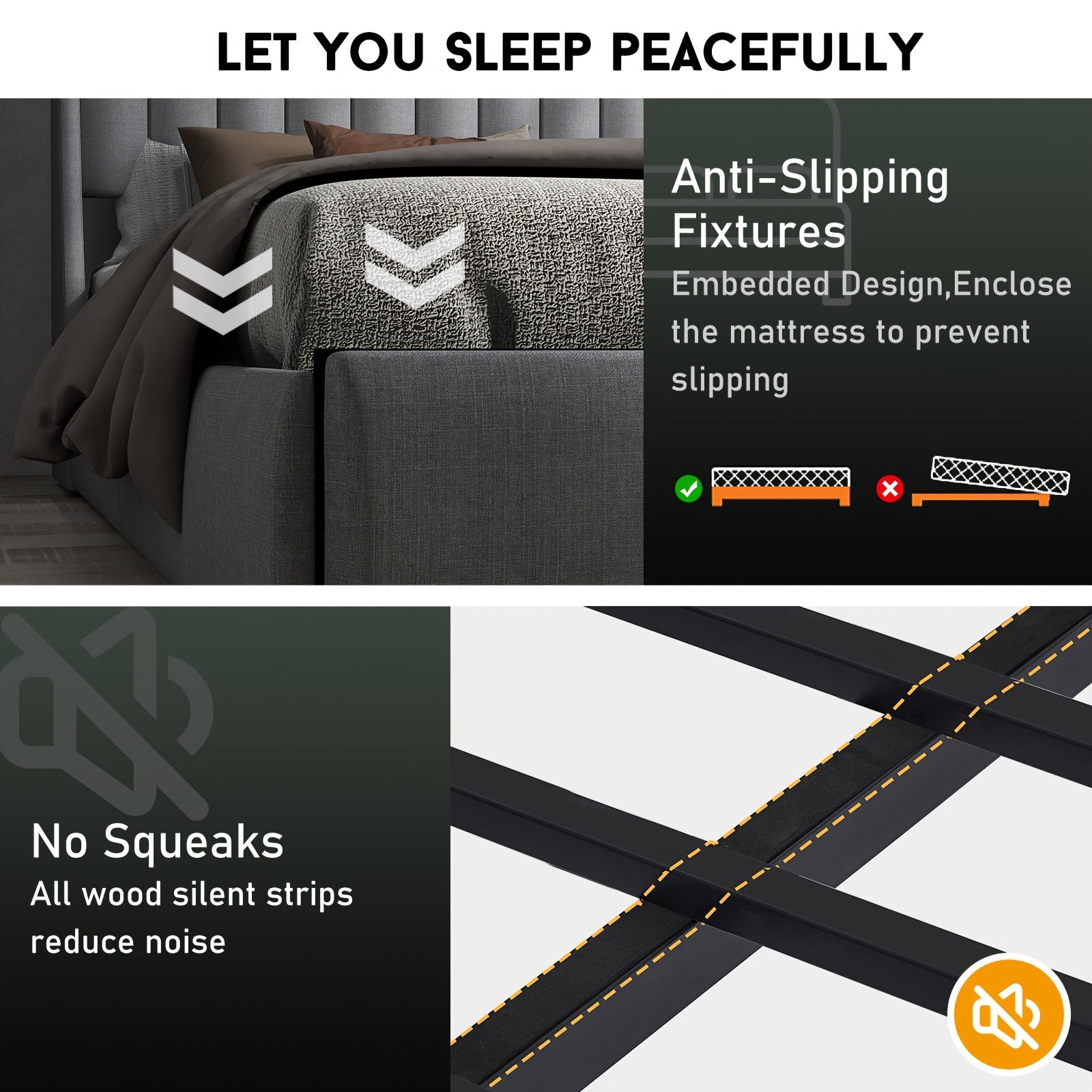 Full/Queen/King Upholstered Platform Bed Frame with LED Lights, 2 Storage Drawers, Charging Station & Button-Tufted Wingback Headboard – Dark Gray