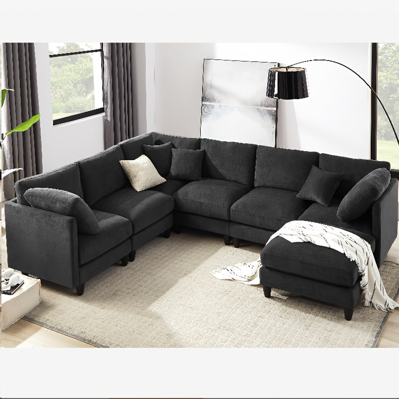 7-seater Upholstered Sectional Sofa, Freely Combinable In Various Shapes, Suitable for Living Room, Meeting Room, Dining Room And Bedroom