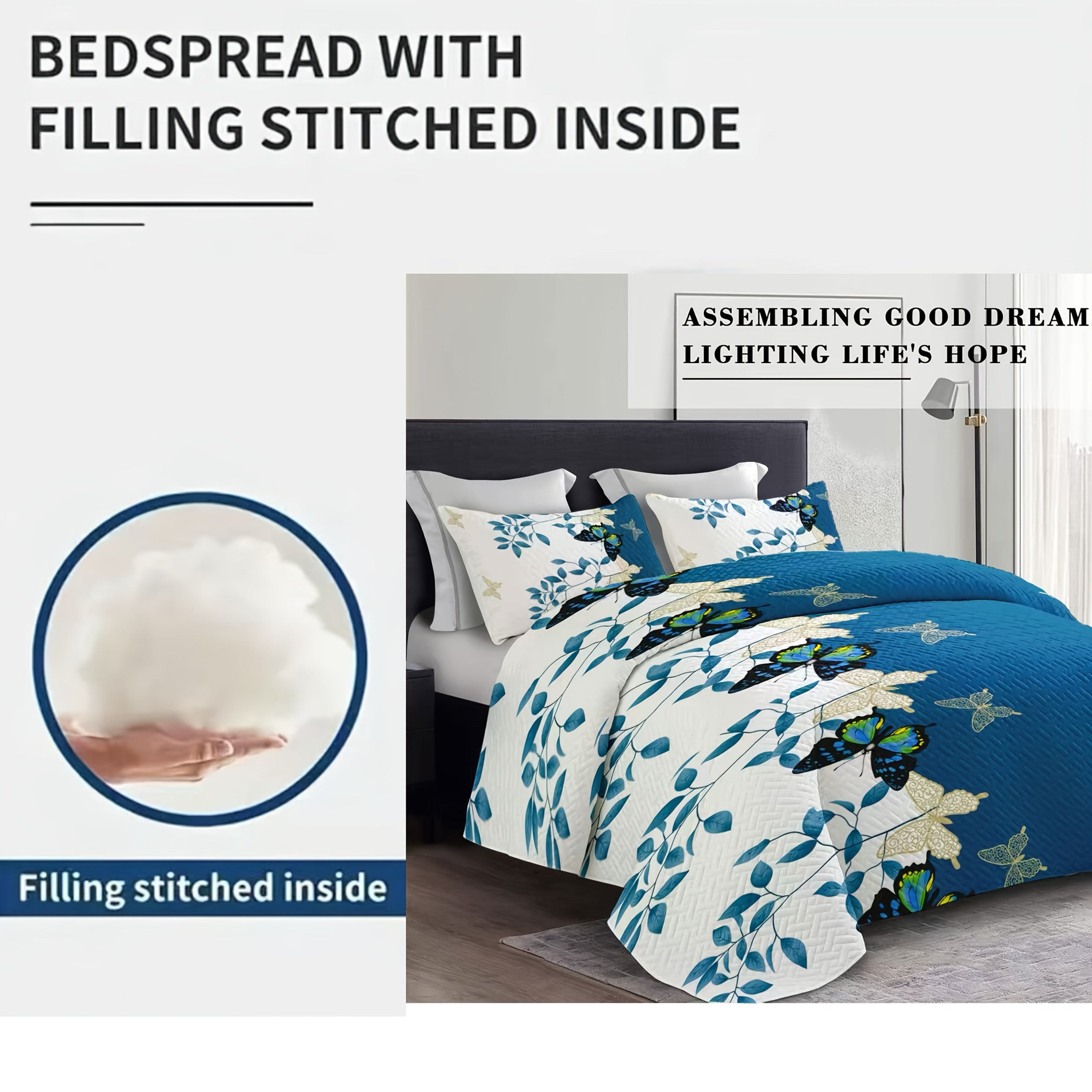 9pcs Boho Comforter Bedspread with Curtains, Brown Tribal & Blue Butterfly Bedding Set, Includes 1 Bedspread 2 Pillowcases And 6 Curtains.Queen/King/Cal King Size.Soft Breathable, Easy Care.Filling Inside.Mega.Ideal Gift for