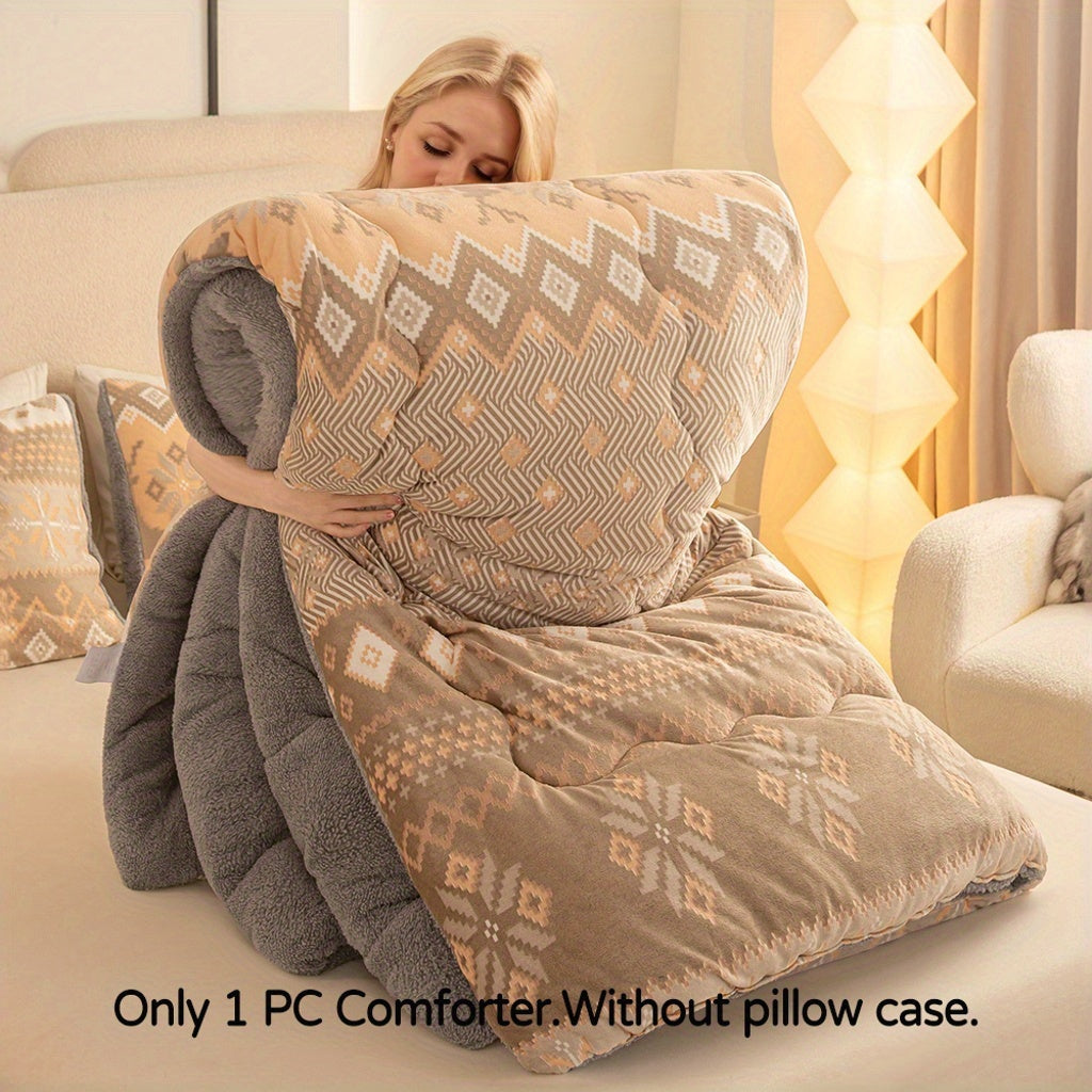 Milk Polar Fleece Comforter King Size, Ultra Warm Winter Heavy Thick Blanket for Home & Dorm, Anti-Static Queen Full California King Twin Bedding, Dorm Essentials, Winter Bedding, Cozy Blanket, Geometric Pattern, Plush Textur