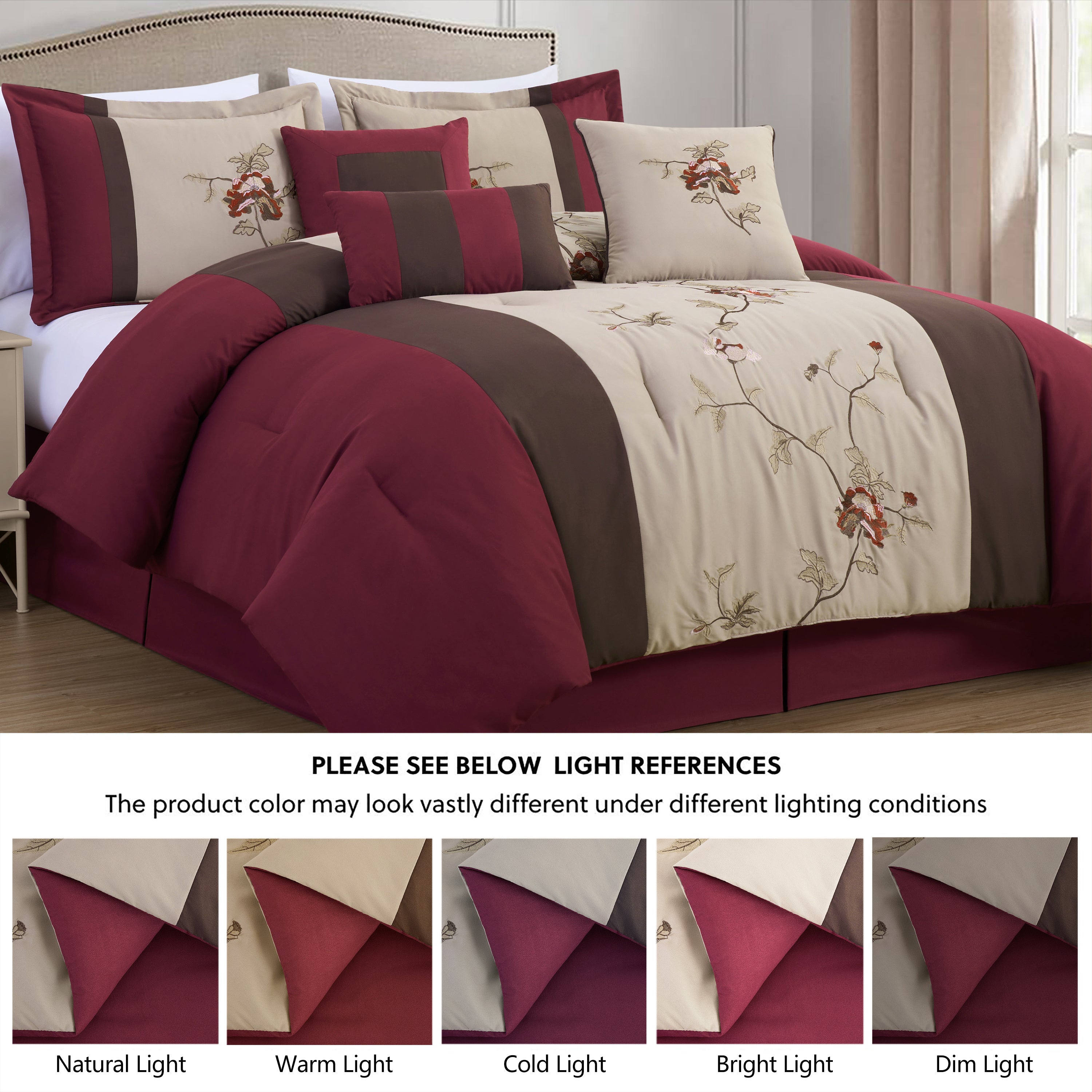 Vienna 7-Piece Embroidered Floral Comforter Set, California King/King/Queen/Full Sizes