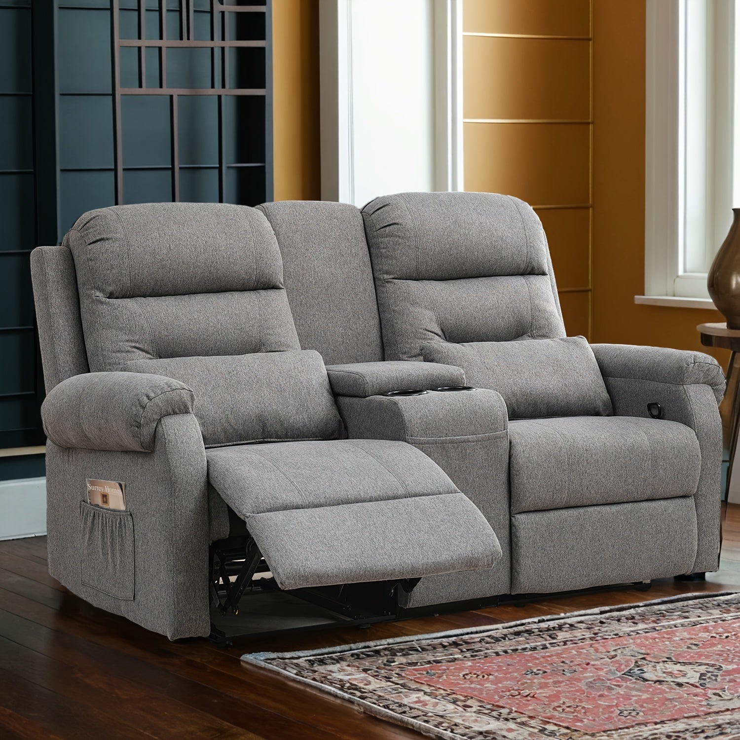 Manual RV Loveseat Recliner With Console/Cup Holders/Pockets - Reclining Sofa For Living Room And Home Theater Seating
