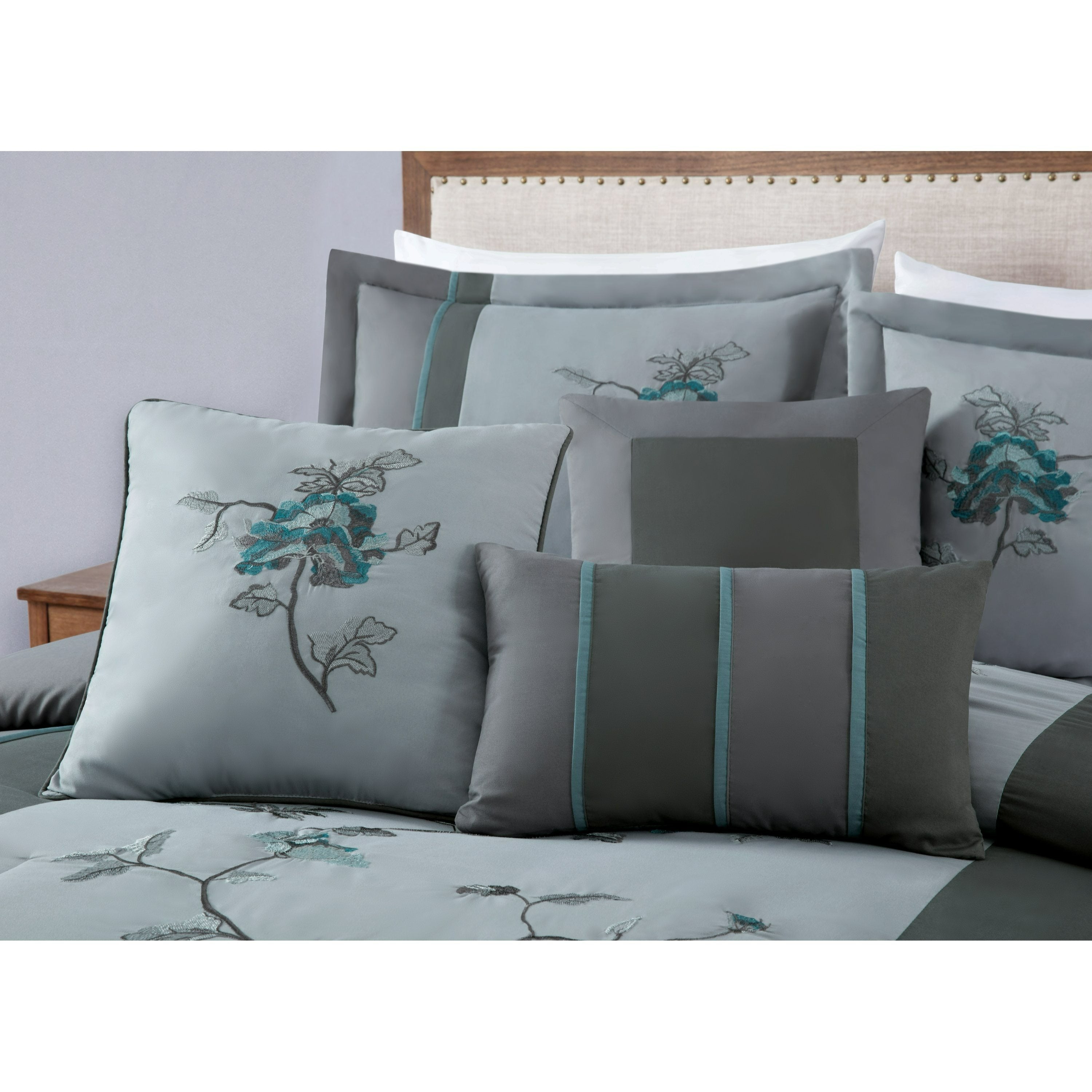 Vienna 7-Piece Embroidered Floral Comforter Set, California King/King/Queen/Full Sizes