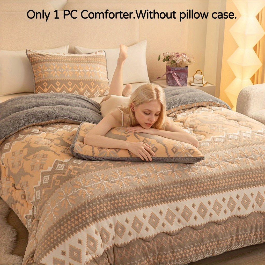 Milk Polar Fleece Comforter King Size, Ultra Warm Winter Heavy Thick Blanket for Home & Dorm, Anti-Static Queen Full California King Twin Bedding, Dorm Essentials, Winter Bedding, Cozy Blanket, Geometric Pattern, Plush Textur