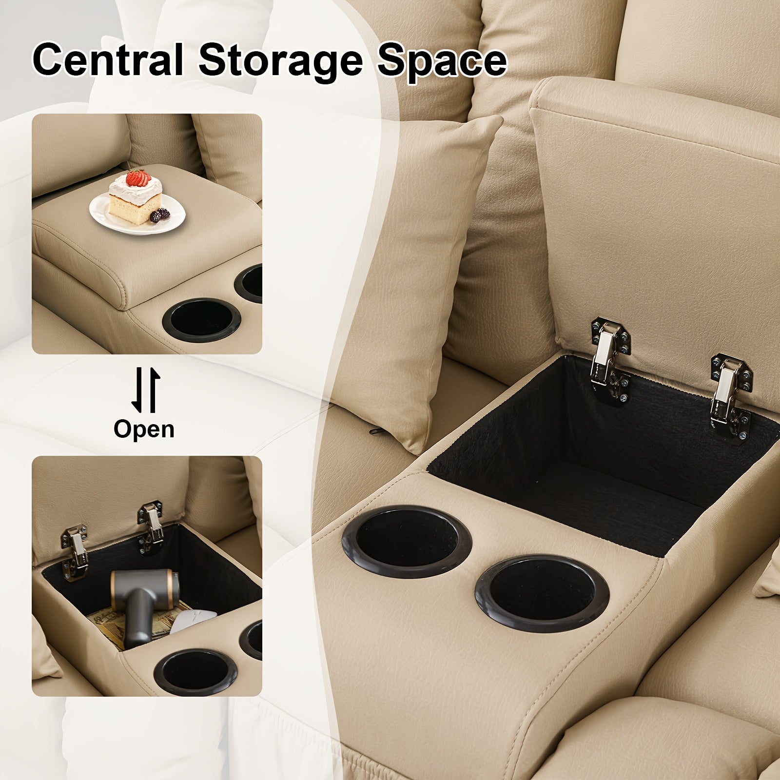 Brown Contemporary Faux Leather 2-Seater Loveseat Recliner Sofa with Console Storage, 4 Cup Holders & Side Pockets, Manual Reclining Home Theater Seating for Living Room or RV, Manual Recliner | Plush 2Seater | Luxury Comfort