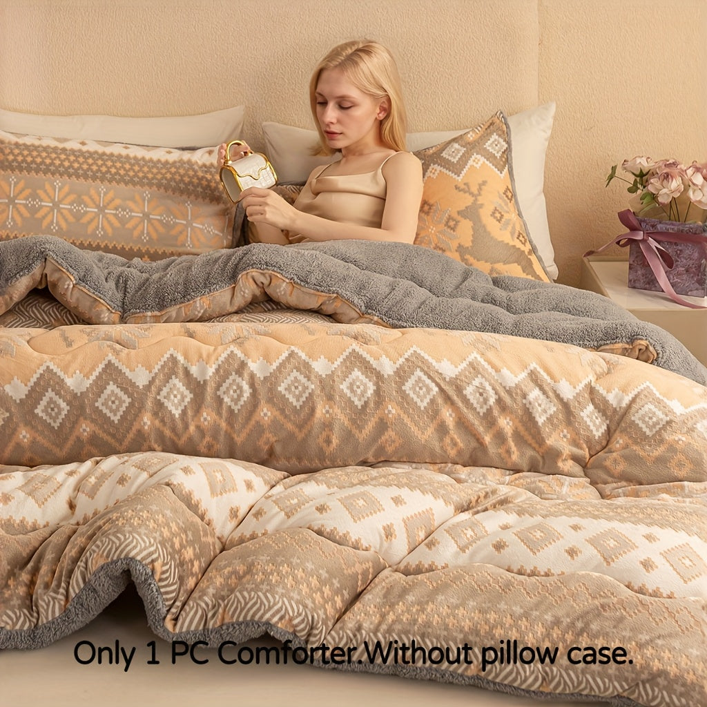 Milk Polar Fleece Comforter King Size, Ultra Warm Winter Heavy Thick Blanket for Home & Dorm, Anti-Static Queen Full California King Twin Bedding, Dorm Essentials, Winter Bedding, Cozy Blanket, Geometric Pattern, Plush Textur