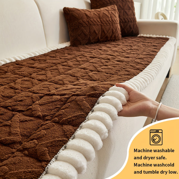 Soft Quilted Sofa Cushion – Thickened Polyester Sofa Cover for Autumn & Winter Warmth, Home Decorative Protector for 2/3/4-Seater Sofas