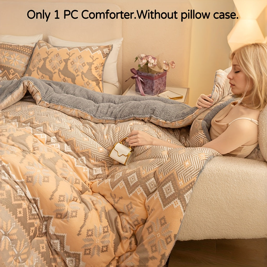 Milk Polar Fleece Comforter King Size, Ultra Warm Winter Heavy Thick Blanket for Home & Dorm, Anti-Static Queen Full California King Twin Bedding, Dorm Essentials, Winter Bedding, Cozy Blanket, Geometric Pattern, Plush Textur