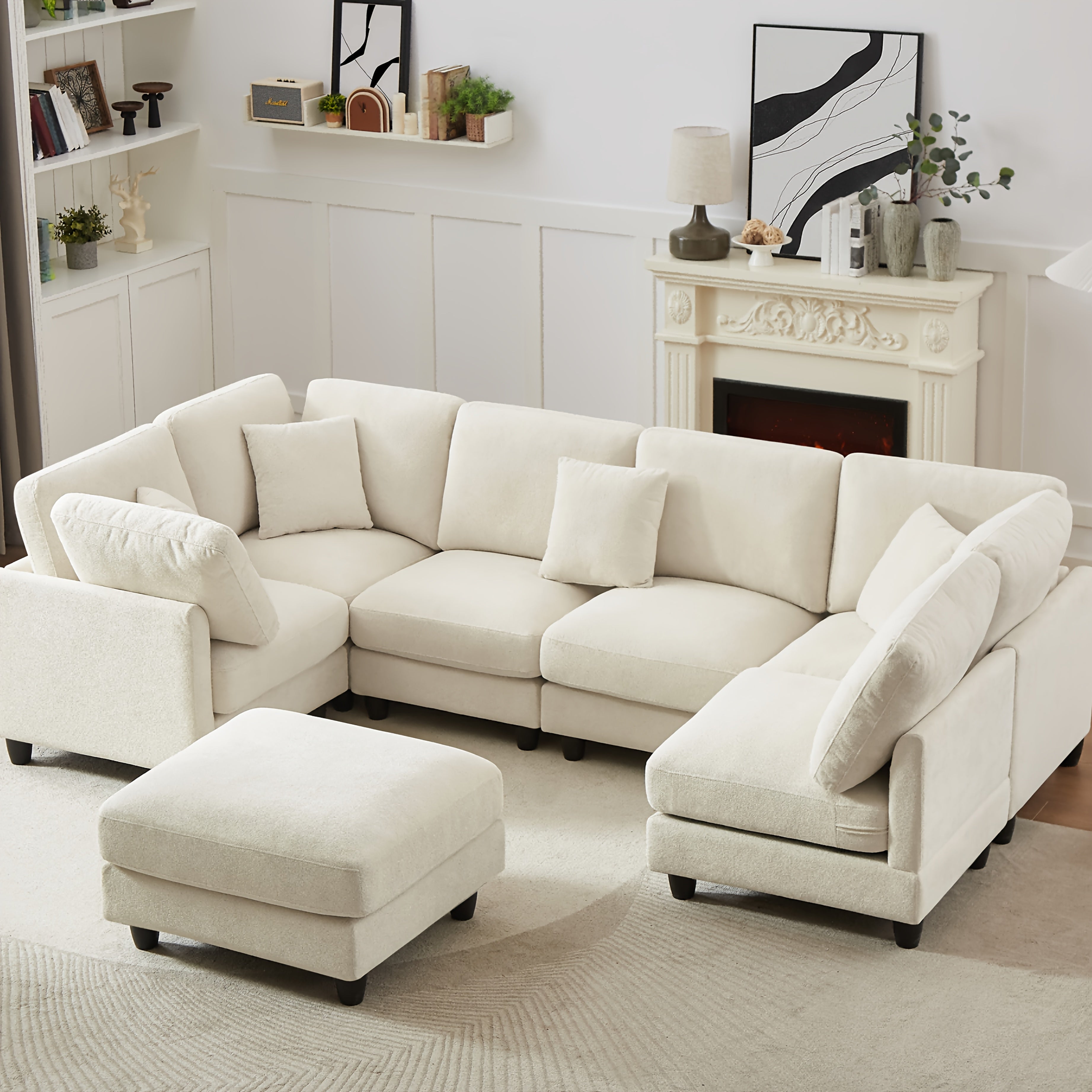 7-seater Upholstered Sectional Sofa, Freely Combinable In Various Shapes, Suitable for Living Room, Meeting Room, Dining Room And Bedroom