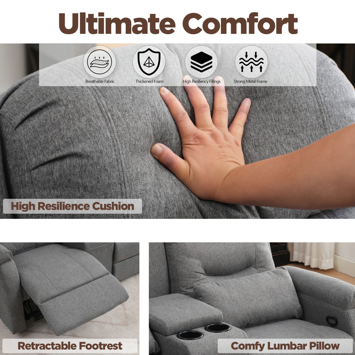 Manual RV Loveseat Recliner With Console/Cup Holders/Pockets - Reclining Sofa For Living Room And Home Theater Seating