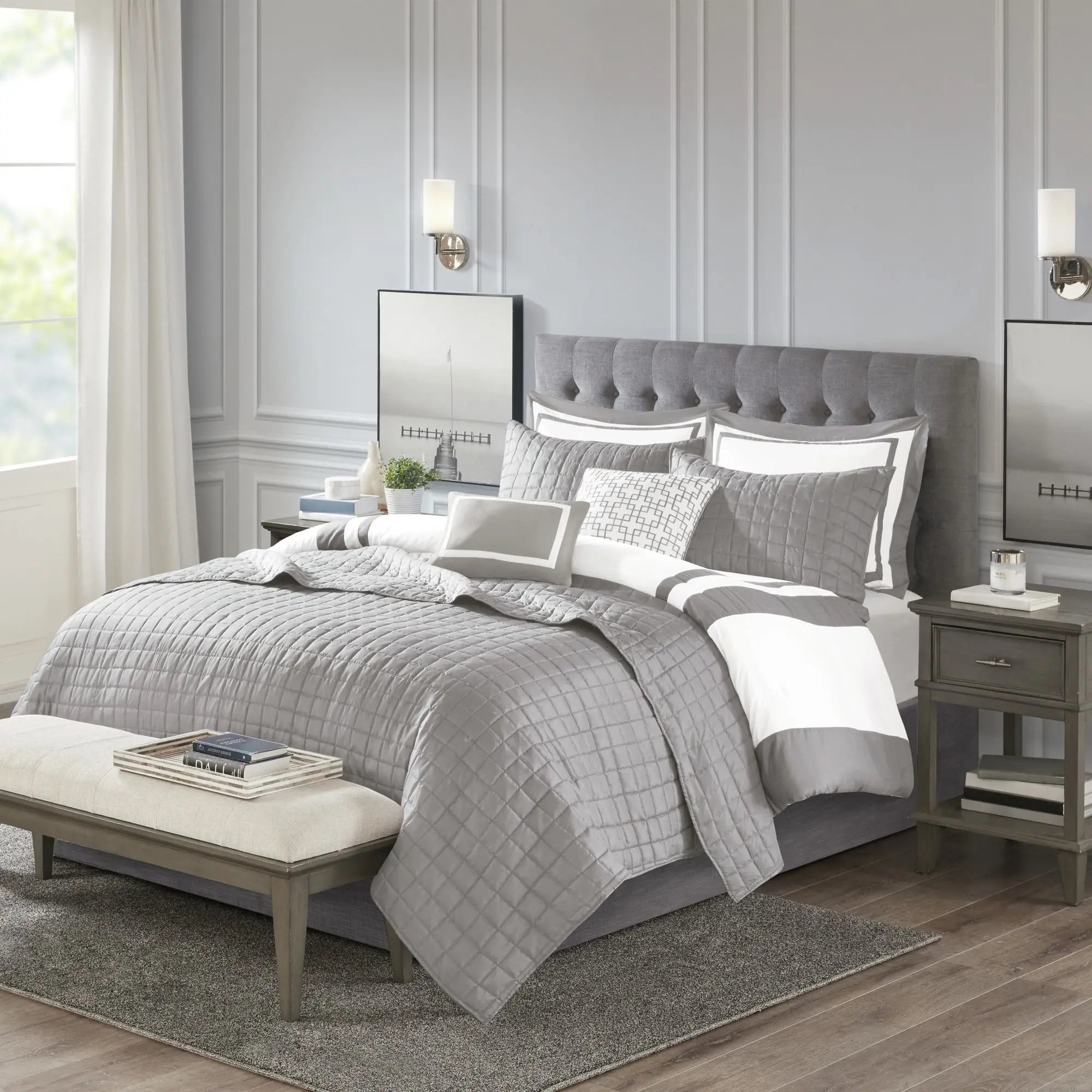 DB Super King Size 8-Piece Comforter Quilt Set – Printed Pattern Bedding Collection with Organic Polyester Microfiber Filling for Bedroom & Hotel Use