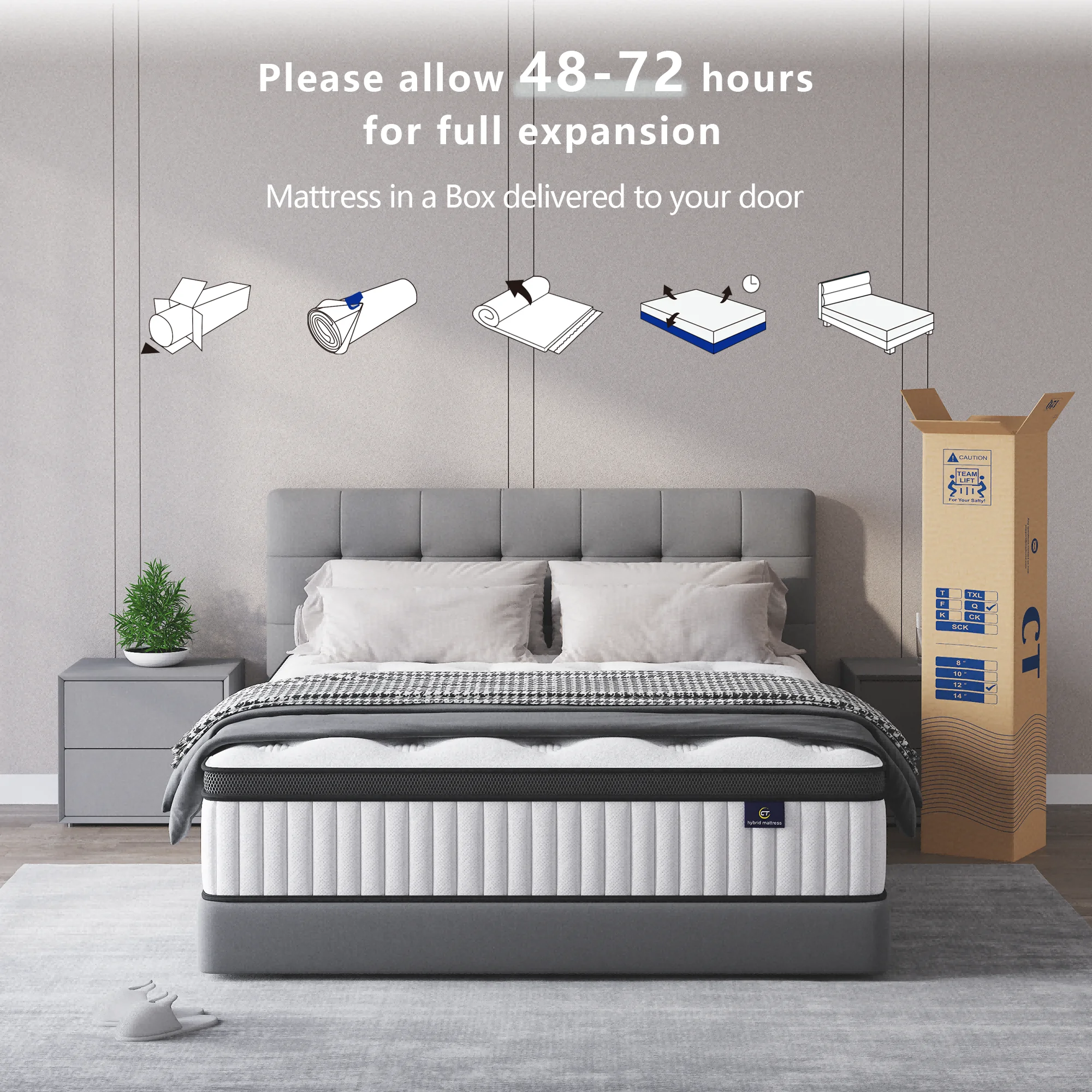 Queen Mattress 12in Hybrid Mattress, Medium Firm and Individually Pocket Springs Pressure Relief Mattress in Box