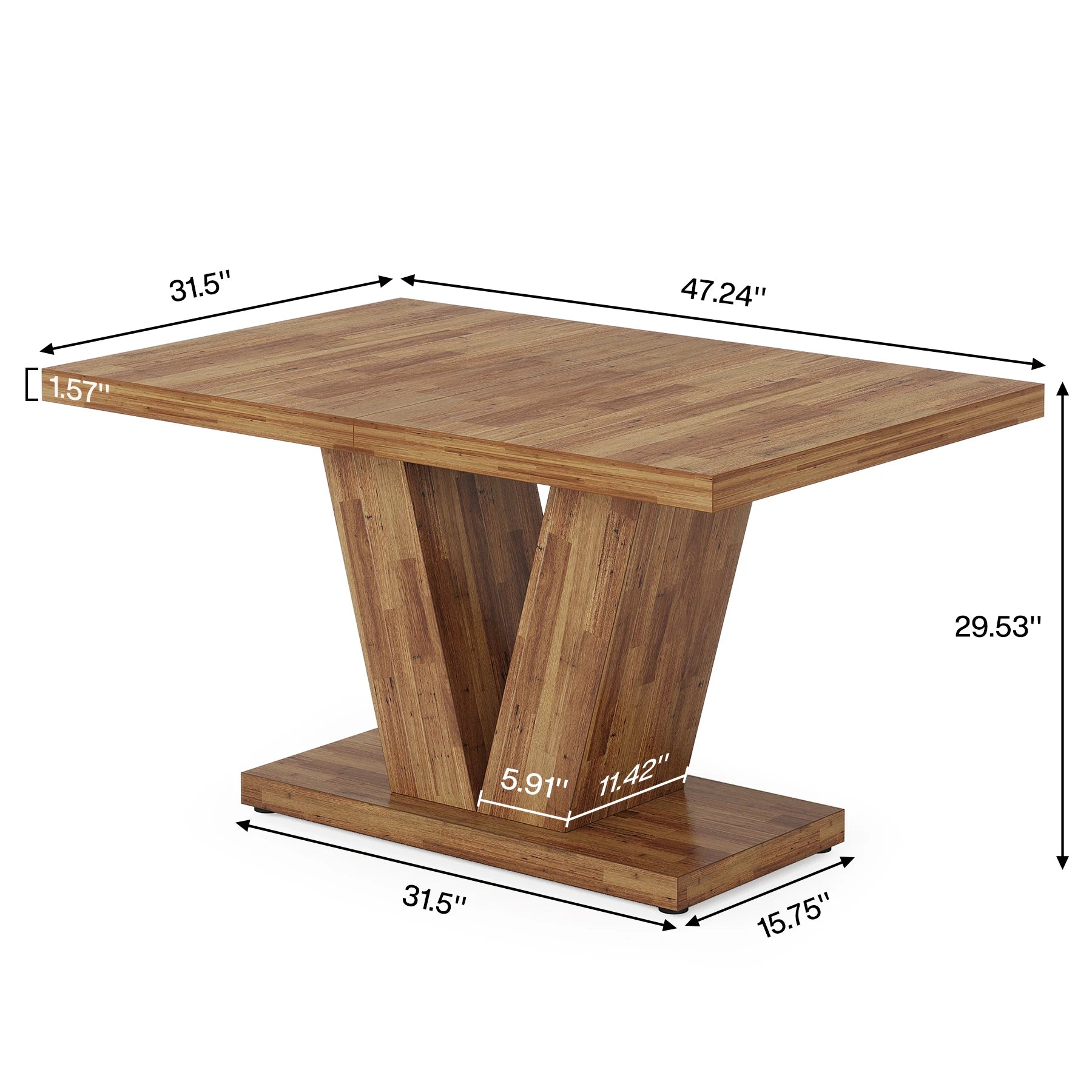 Rectangular 47 Inch Big Small Space Kitchen Table Heavy Base Farmhouse Breakfast Nook Table for 4 Walnut Brown