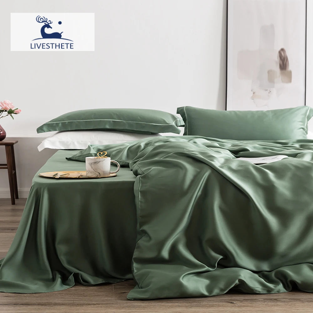 Liv-Esthete 100% Silk Green Bedding Set