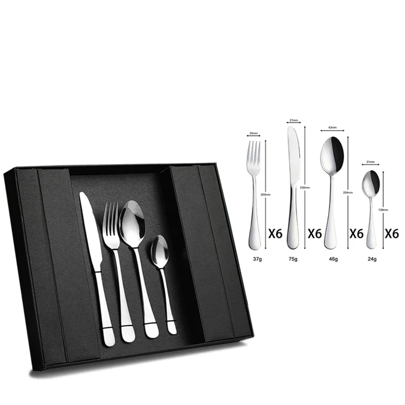 Custom Logo Gold Spoon and Fork Flatware Set Stainless Steel Cutlery Set With Box 24pcs Luxury Gift Gold Cutlery Set for Wedding