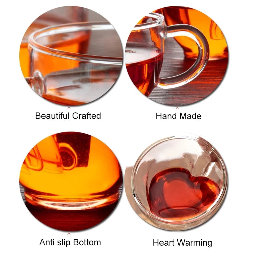 Heart-Shaped Double Glass Mug Set