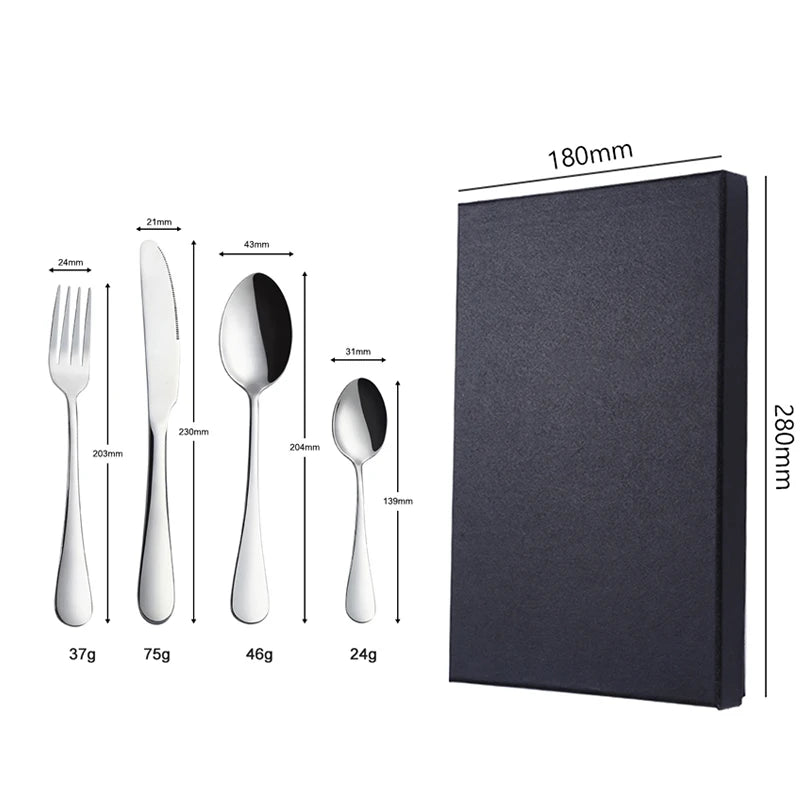Custom Logo Gold Spoon and Fork Flatware Set Stainless Steel Cutlery Set With Box 24pcs Luxury Gift Gold Cutlery Set for Wedding