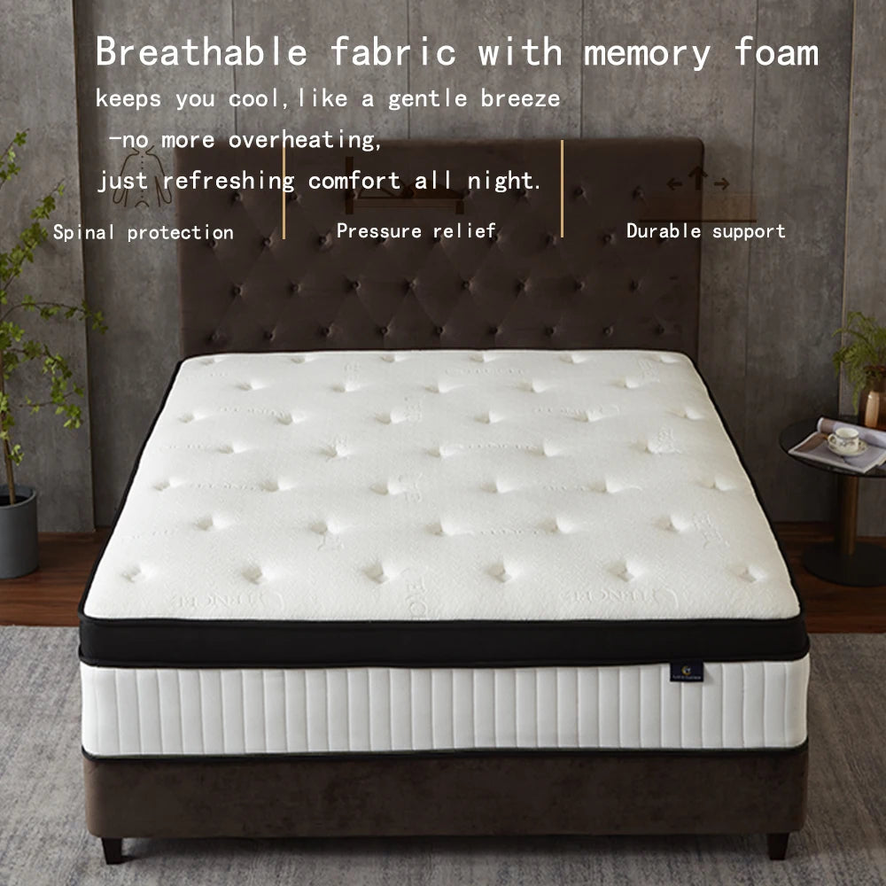 King Mattress 12in Hybrid Mattress, Individually Pocket Springs Pressure Relief Medium Firm Mattress in Box