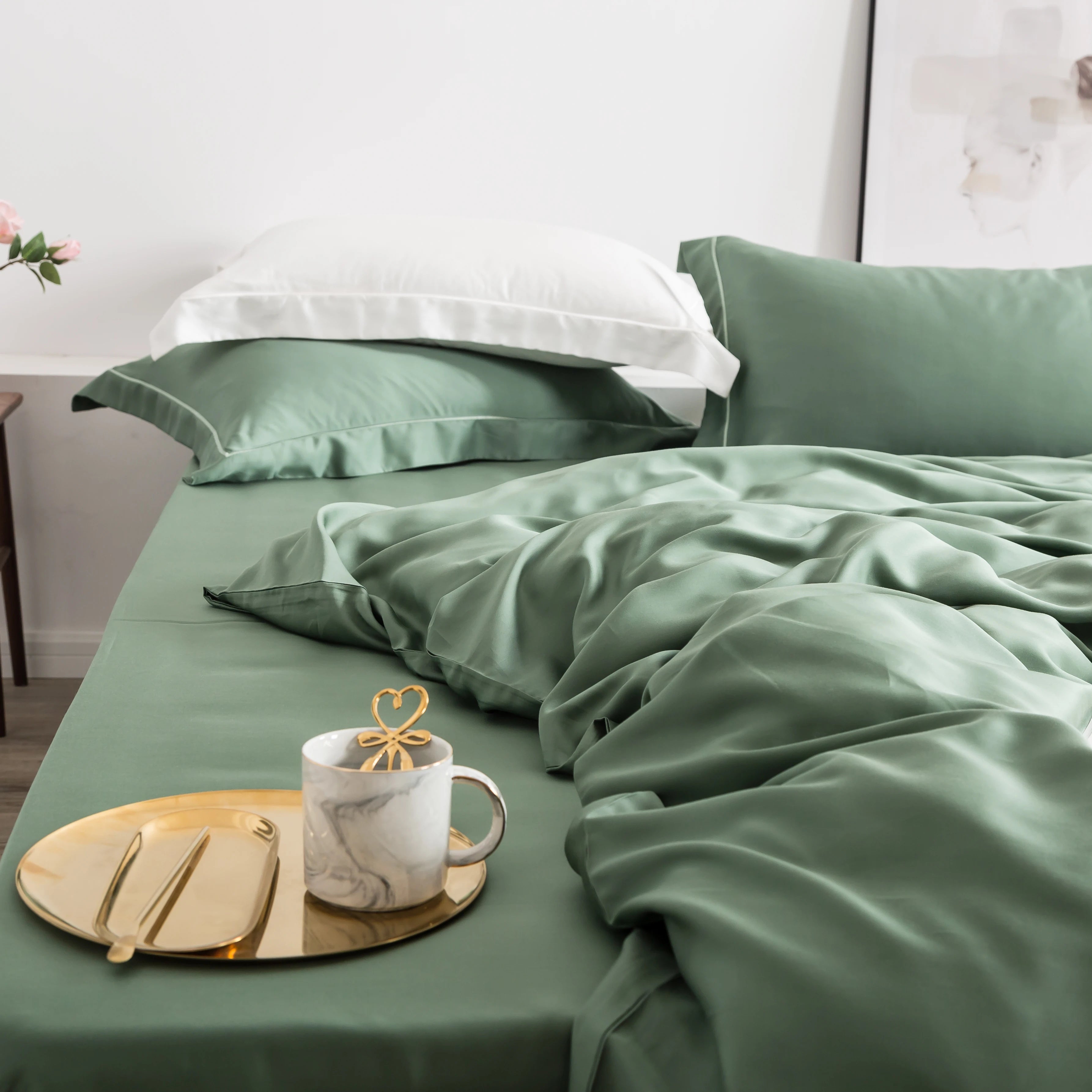 Liv-Esthete 100% Silk Green Bedding Set