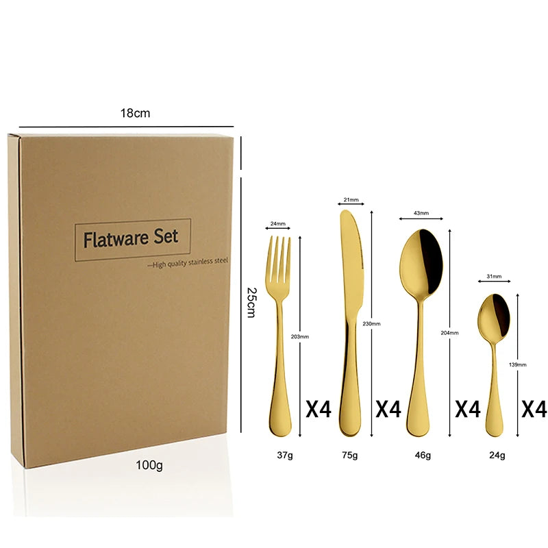 Custom Logo Gold Spoon and Fork Flatware Set Stainless Steel Cutlery Set With Box 24pcs Luxury Gift Gold Cutlery Set for Wedding