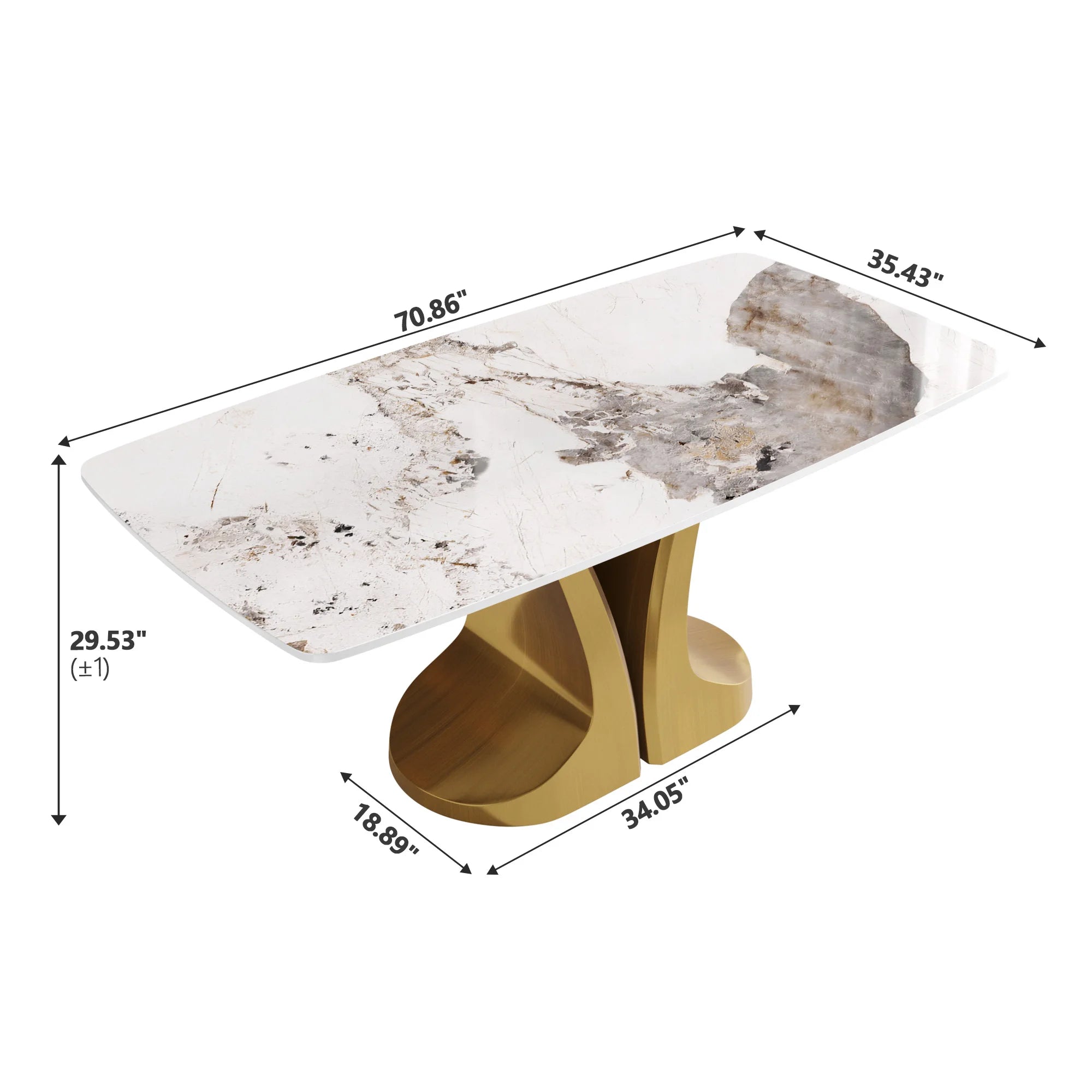 Voxhome US Drop Shipping Dining Room Furniture Luxury Rectangle Dining Table Sintered Stone Top Gold Base Dinner Table