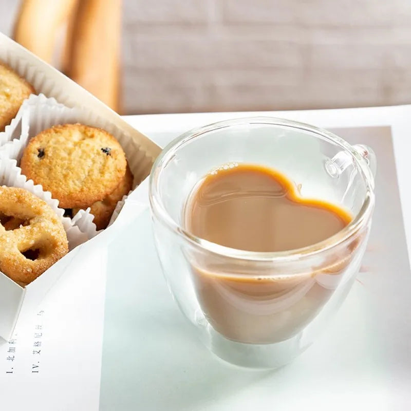 Heart-Shaped Double Glass Mug Set