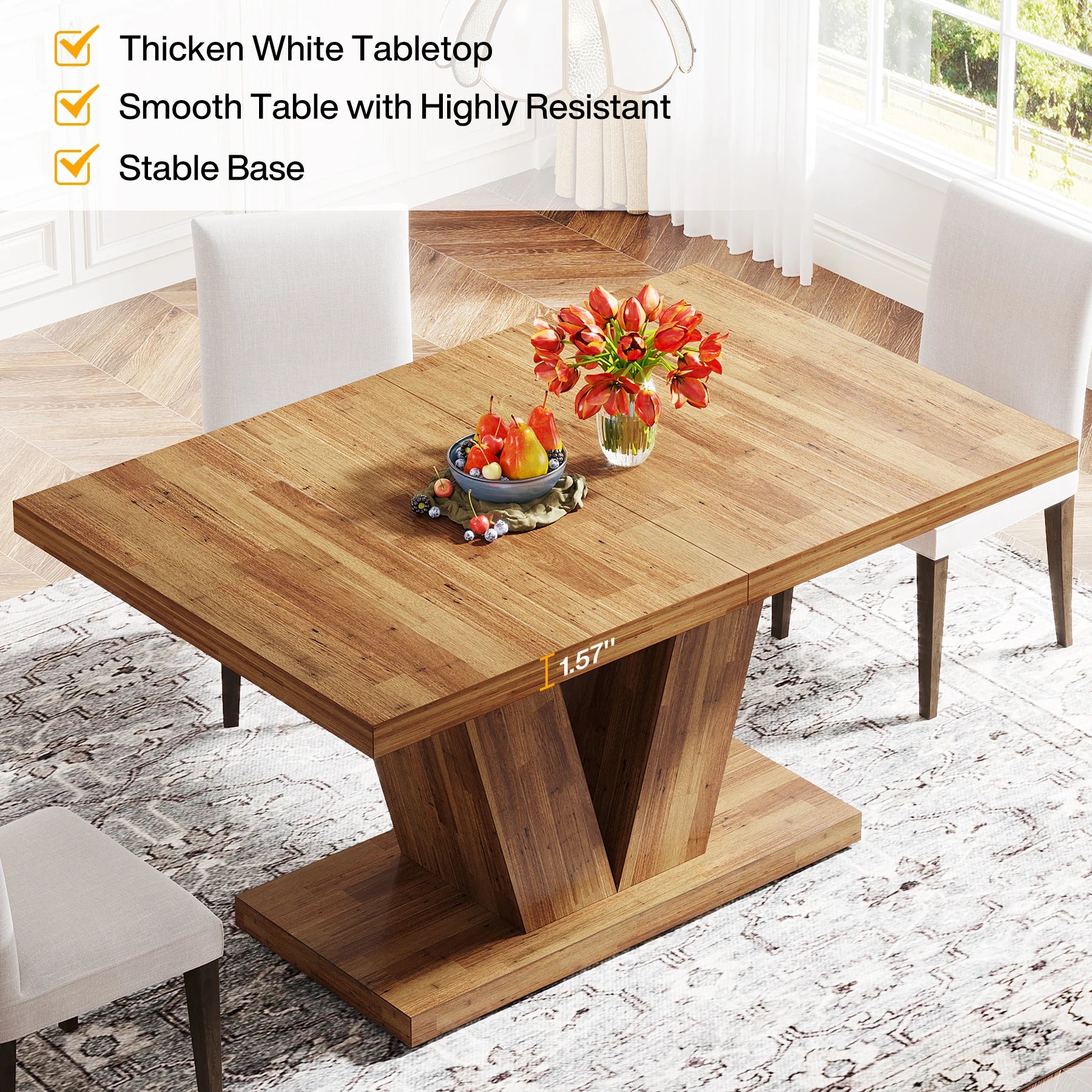 Rectangular 47 Inch Big Small Space Kitchen Table Heavy Base Farmhouse Breakfast Nook Table for 4 Walnut Brown