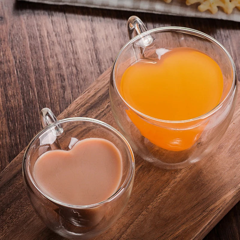 Heart-Shaped Double Glass Mug Set