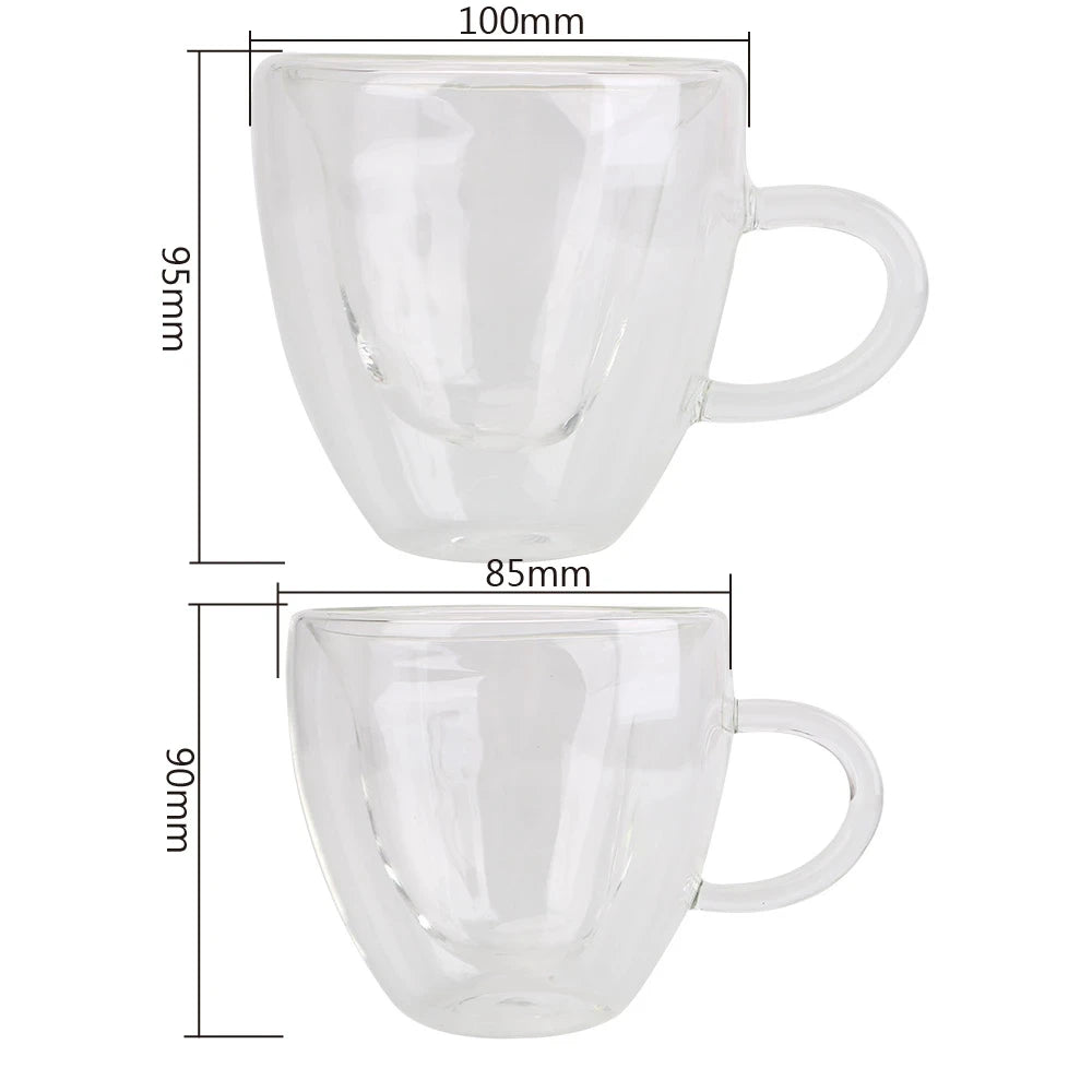 Heart-Shaped Double Glass Mug Set