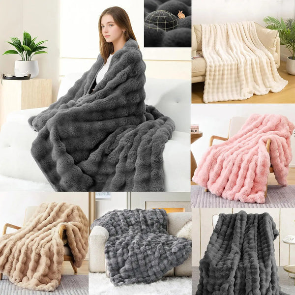 Faux Fur Throw Blanket Luxury Plush Ultra Soft Blanket Fuzzy Home Decor For Sofa