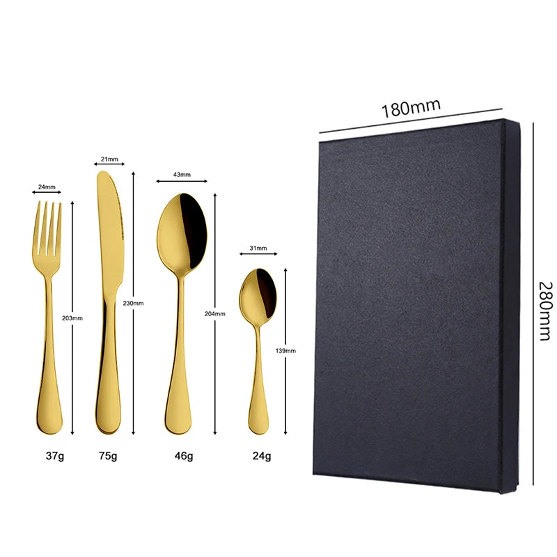Custom Logo Gold Spoon and Fork Flatware Set Stainless Steel Cutlery Set With Box 24pcs Luxury Gift Gold Cutlery Set for Wedding