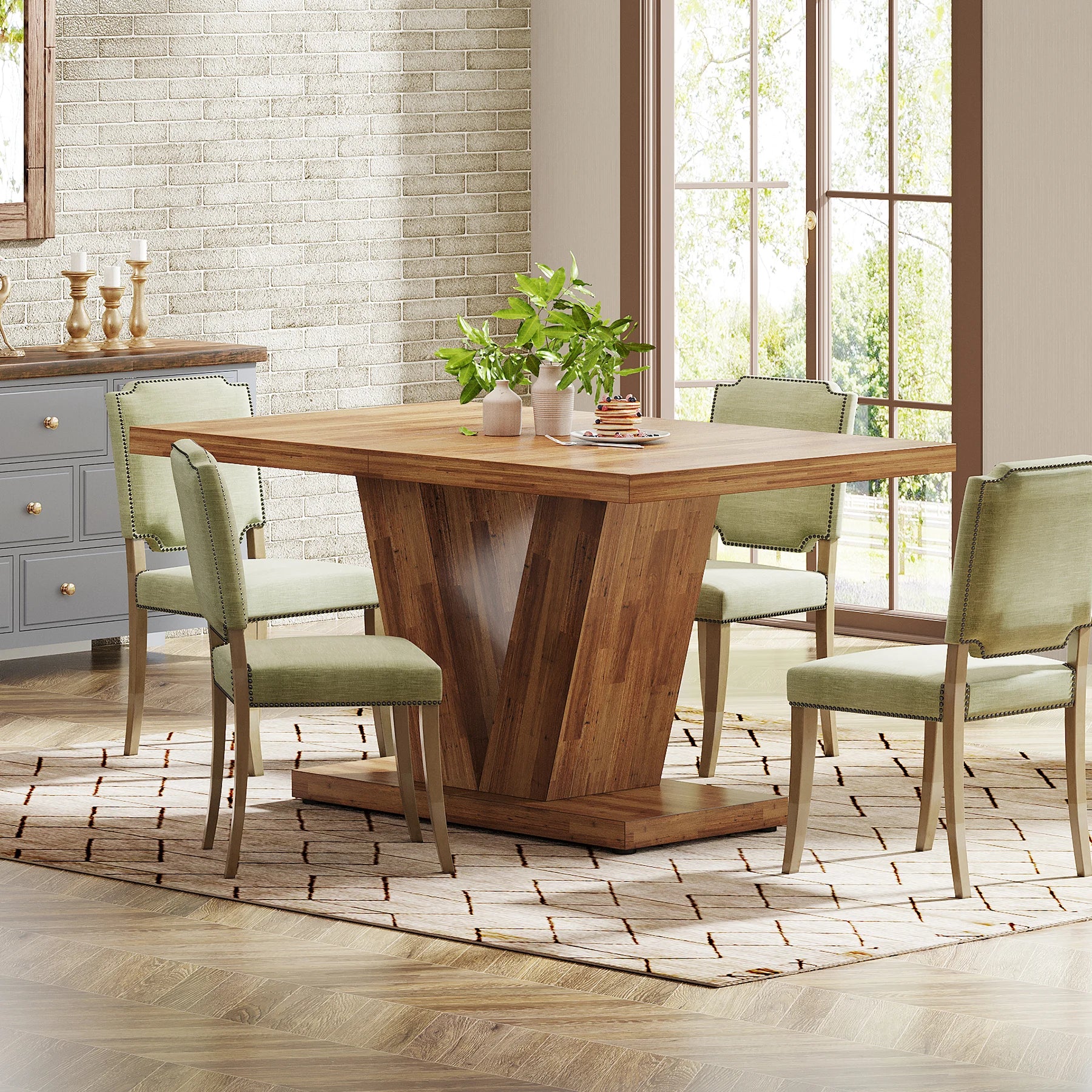 Rectangular 47 Inch Big Small Space Kitchen Table Heavy Base Farmhouse Breakfast Nook Table for 4 Walnut Brown