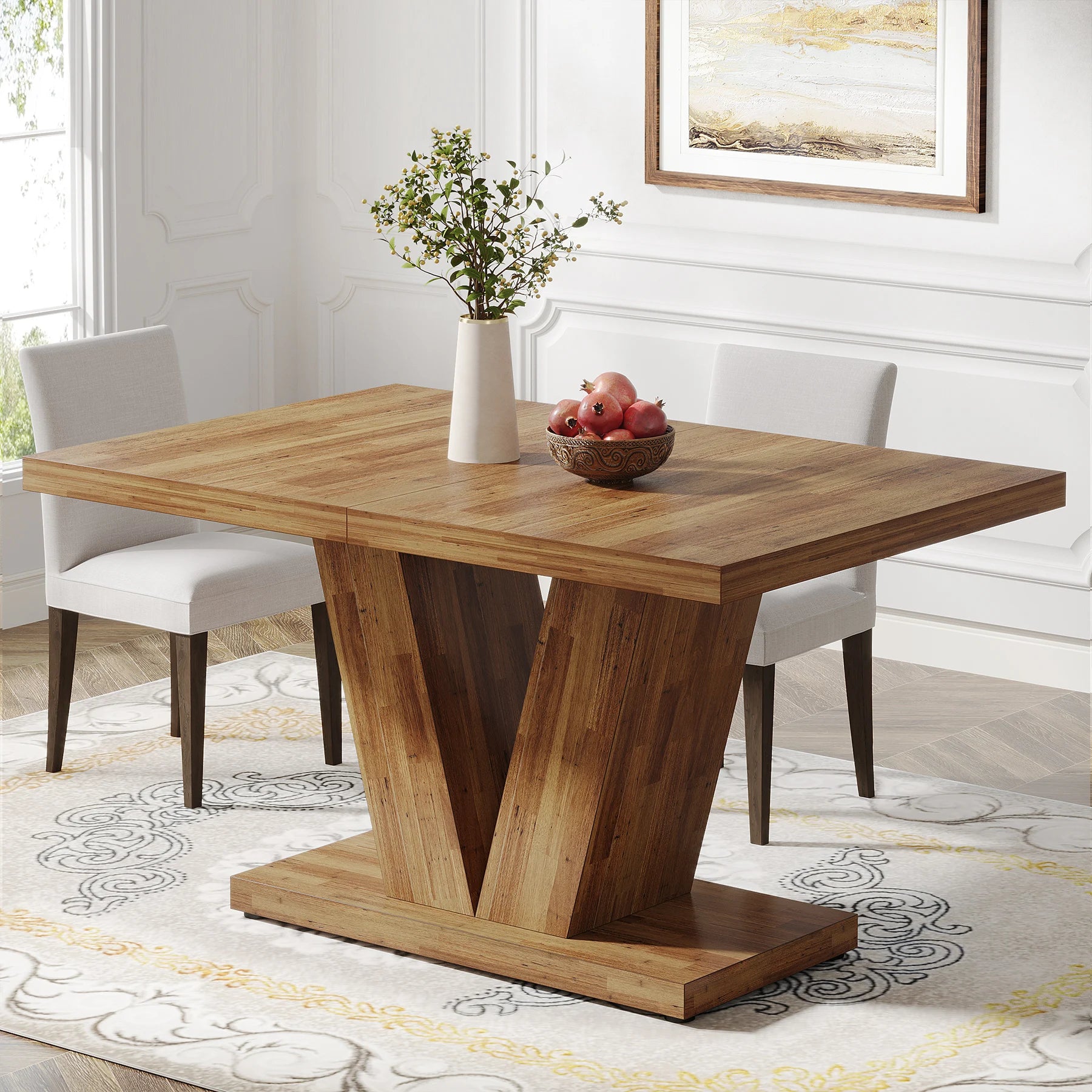 Rectangular 47 Inch Big Small Space Kitchen Table Heavy Base Farmhouse Breakfast Nook Table for 4 Walnut Brown